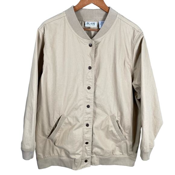 Blair Long Sleeve Snap Front Sweater Canvas Jacket Beige Women's Size XL - Picture 1 of 9